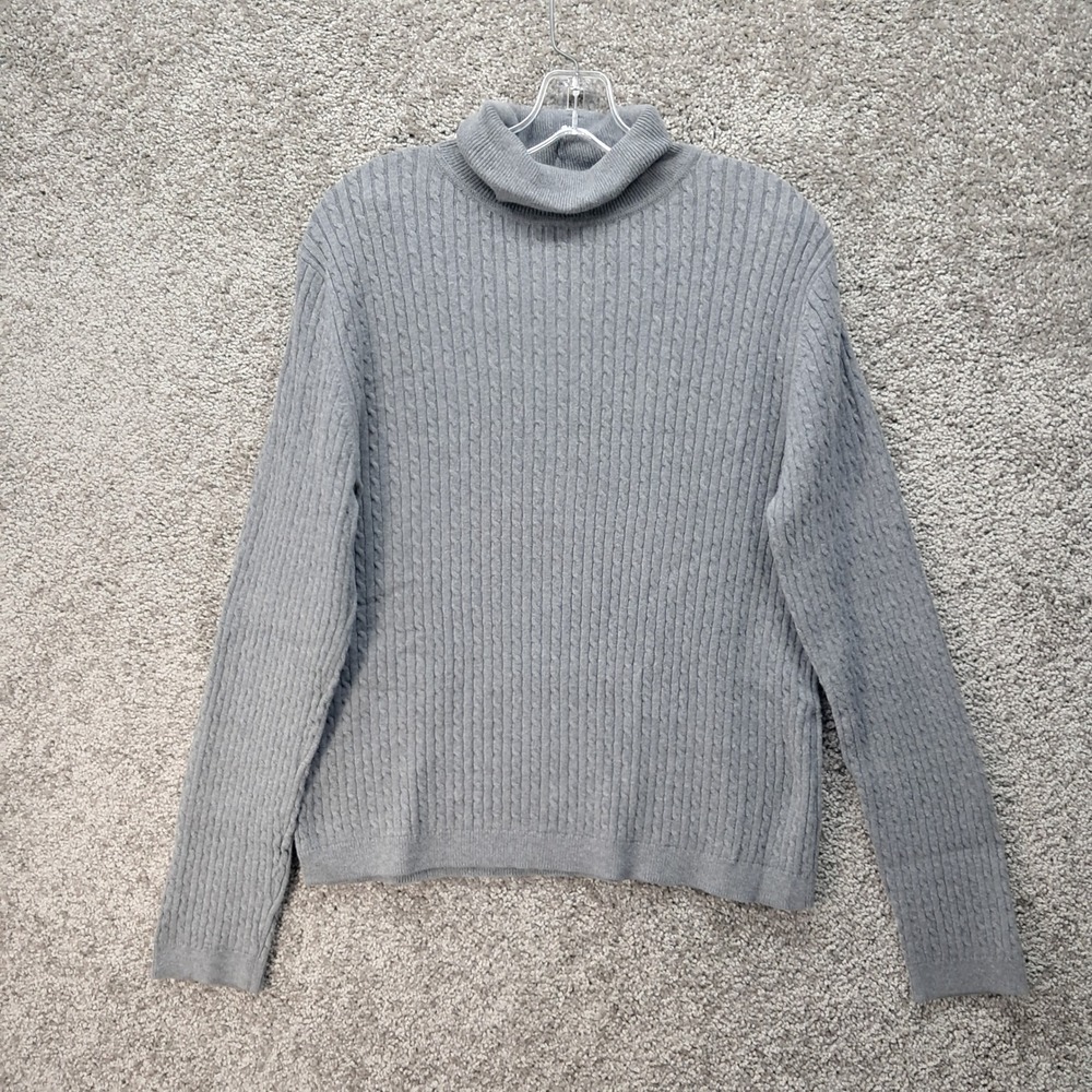 Croft & Barrow Womens XL Gray Cable Knit Turtleneck Sweater Cotton Blend 7214